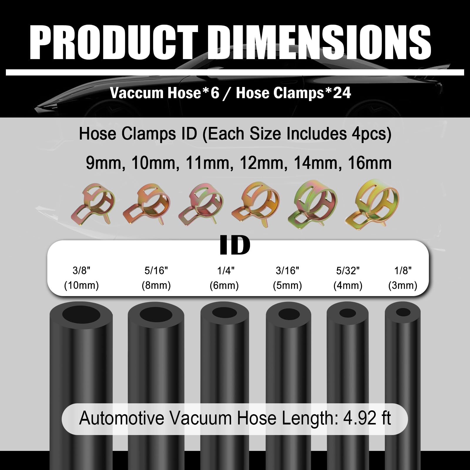 TSIEBRV hoses lined up by inner diameter to help select the correct size for fittings