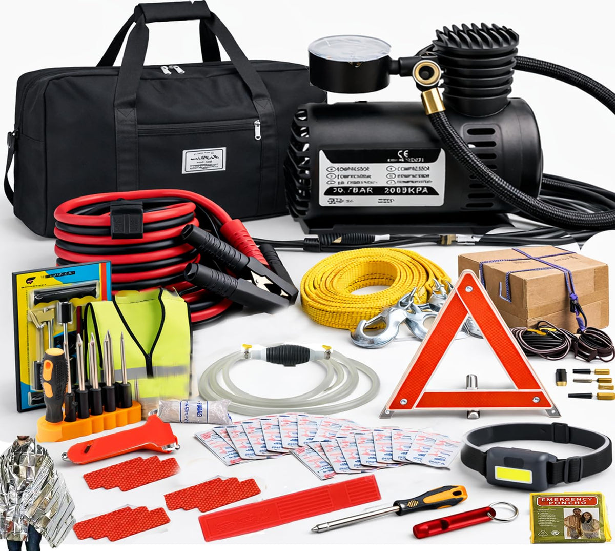 TSUNDERE L front packaging view showing full roadside kit and portability benefit
