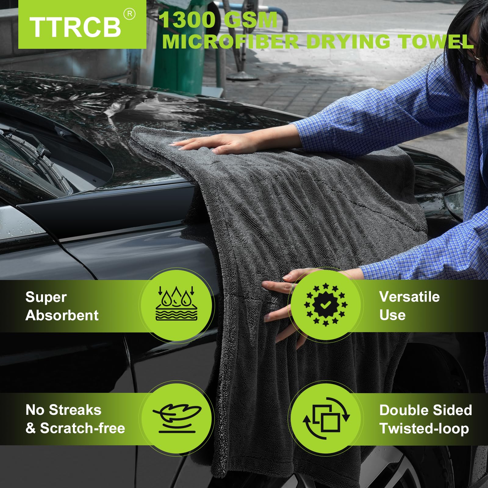TTRCB 36x24 towel spread flat demonstrating fast, streak-free drying benefit
