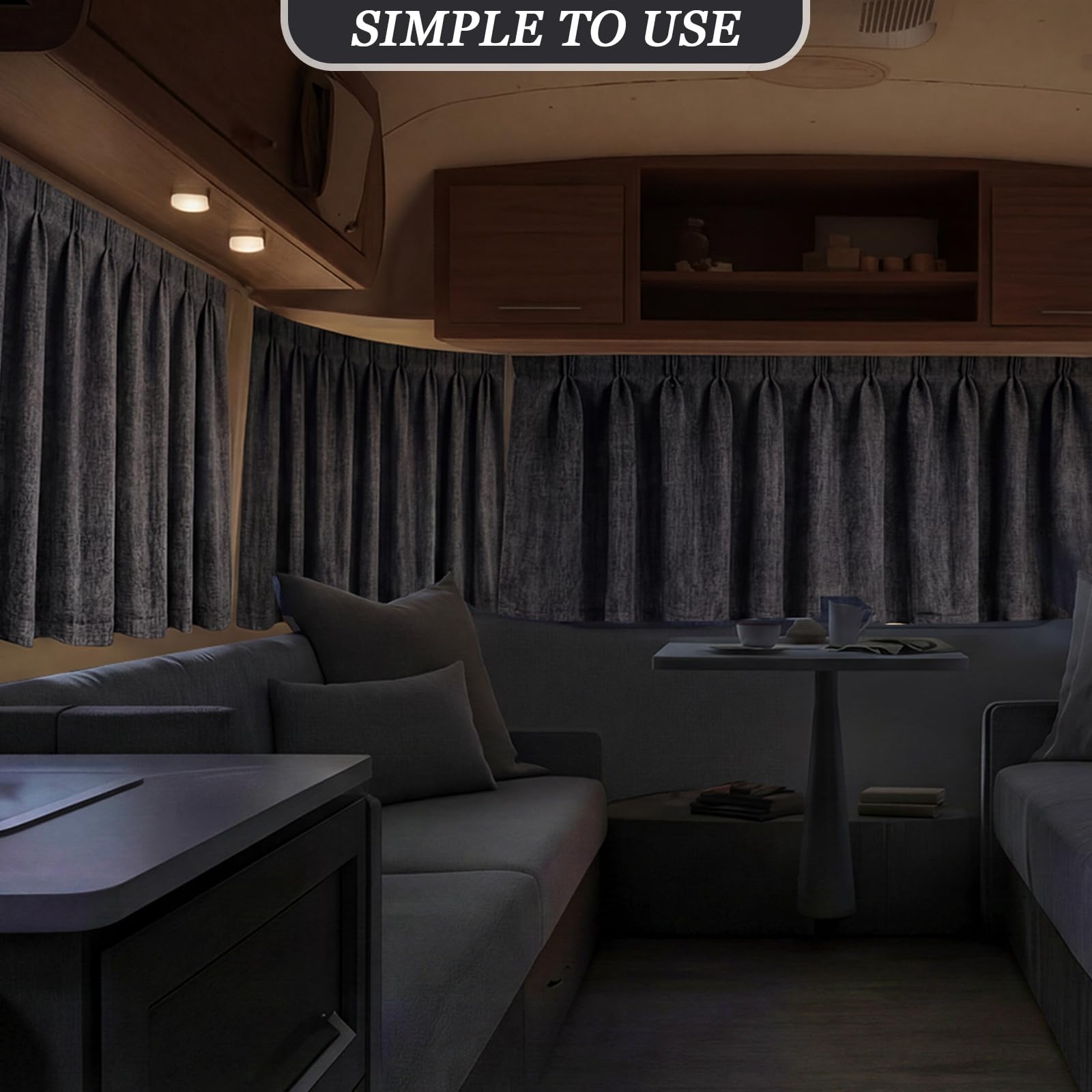 Tudomro curtains in a parked Class A at campground showing improved privacy and comfort