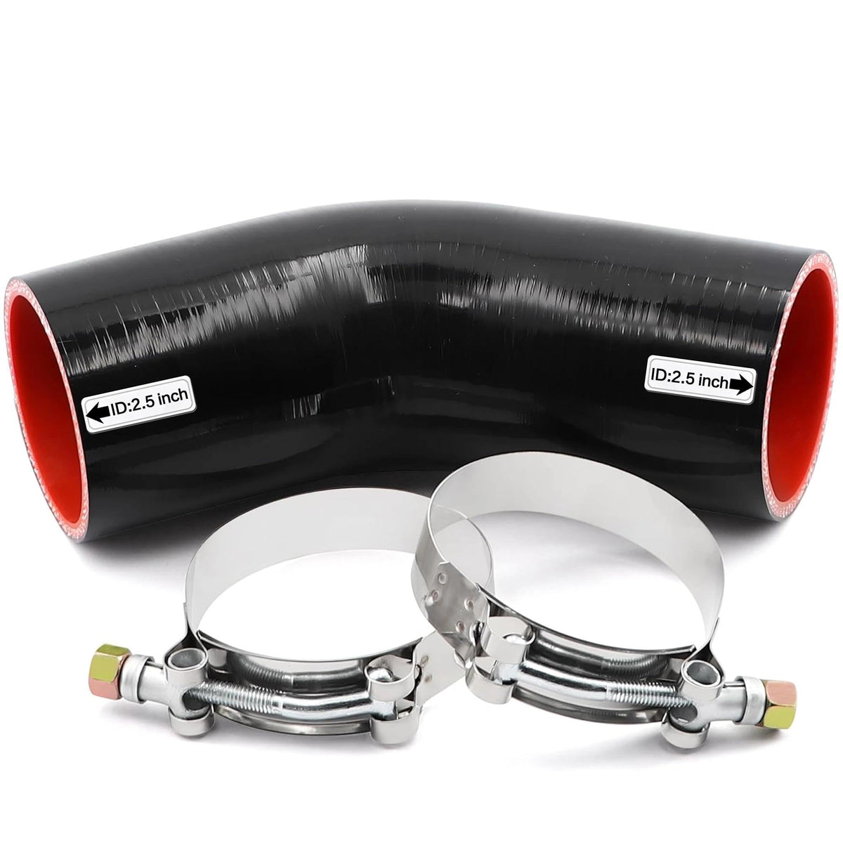 TuoLauthon front view of 45° silicone elbow showing shape and finish, reliable fit