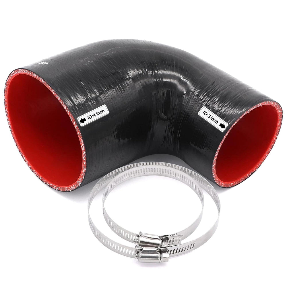 TuoLauthon front view of 90 degree silicone reducer showing fit and profile benefits