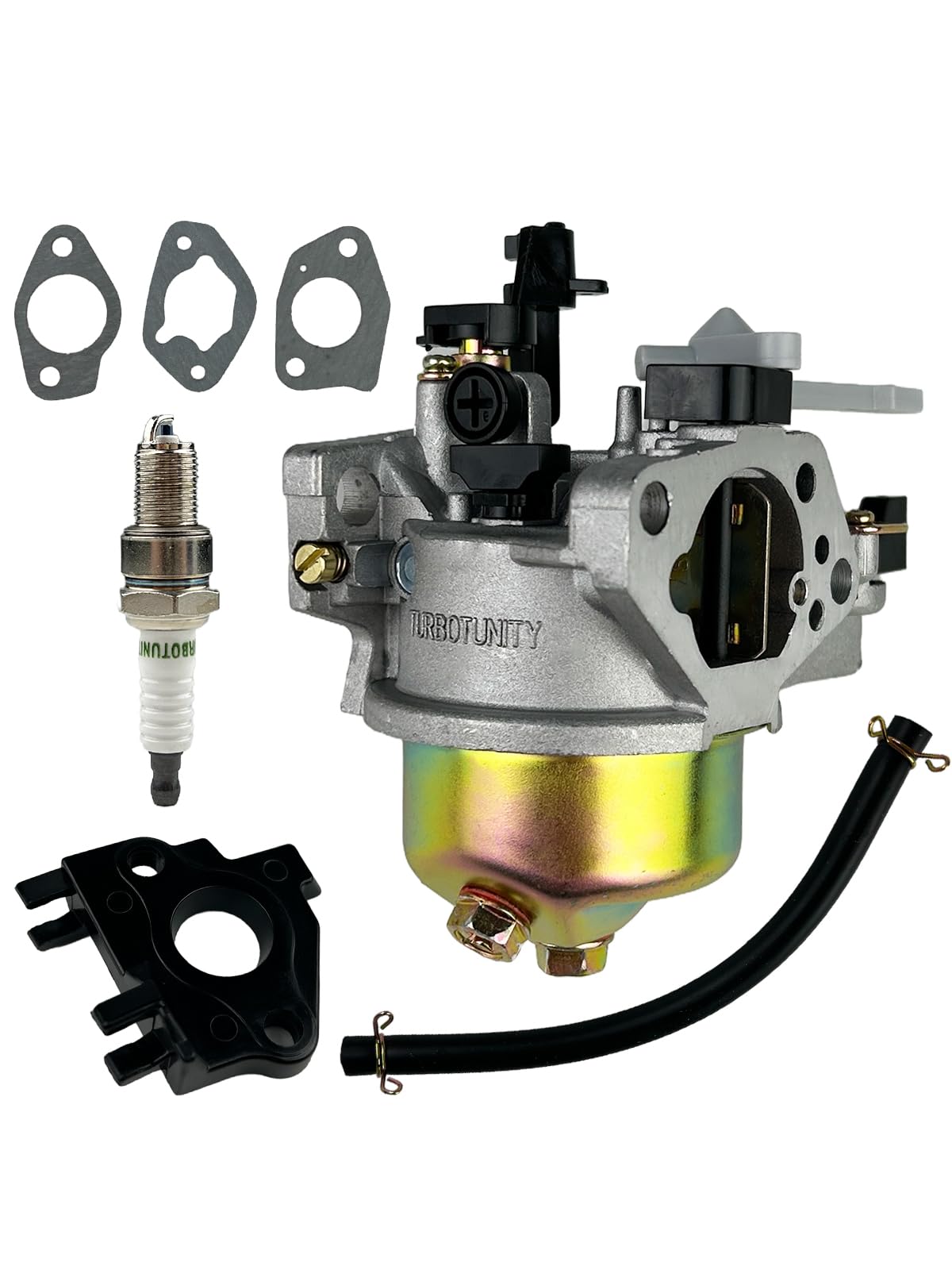 TURBOTUNITY carburetor front view showing mounting points and ready-to-install benefit