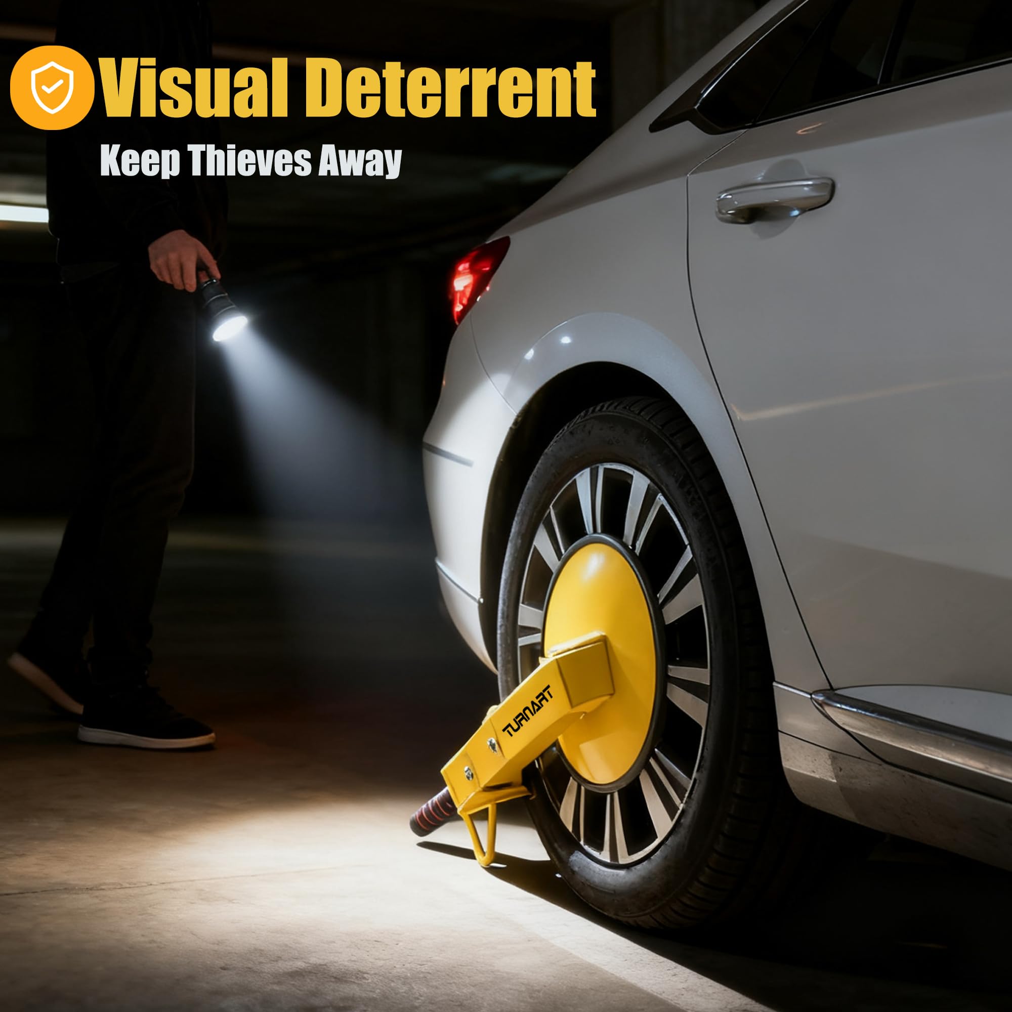 Turnart wheel lock beside hand showing scale and easy handling benefit