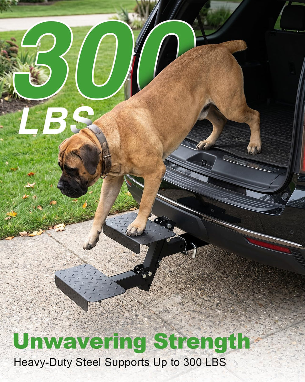 Turnirace used by a large dog climbing into vehicle showing secure footing benefit