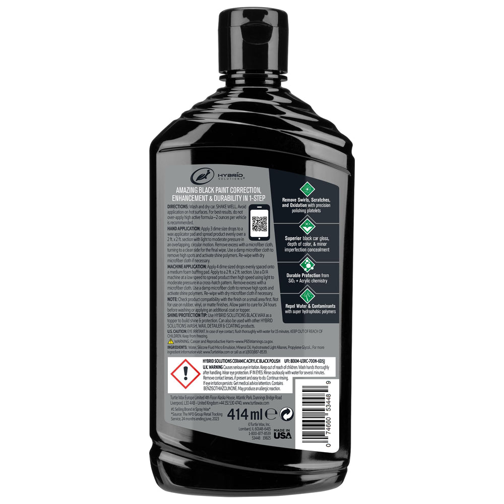 Turtle Wax finished glossy black vehicle panel showcasing deep shine and protection