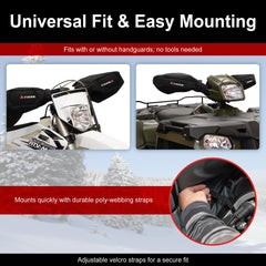 TUSK mitts mounted on a motorcycle demonstrating secure fit and control benefit