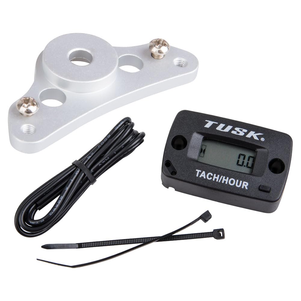 TUSK front-mounted tach/hour meter showing clear display and durability benefits