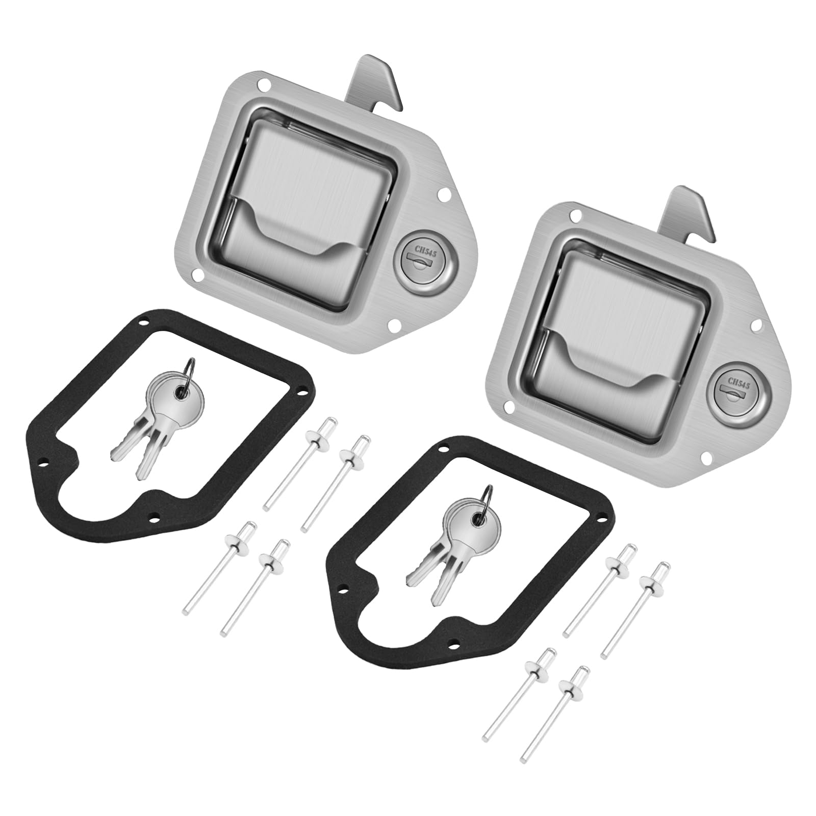 Tutor Auto front face latch showing polished stainless finish and secure closure