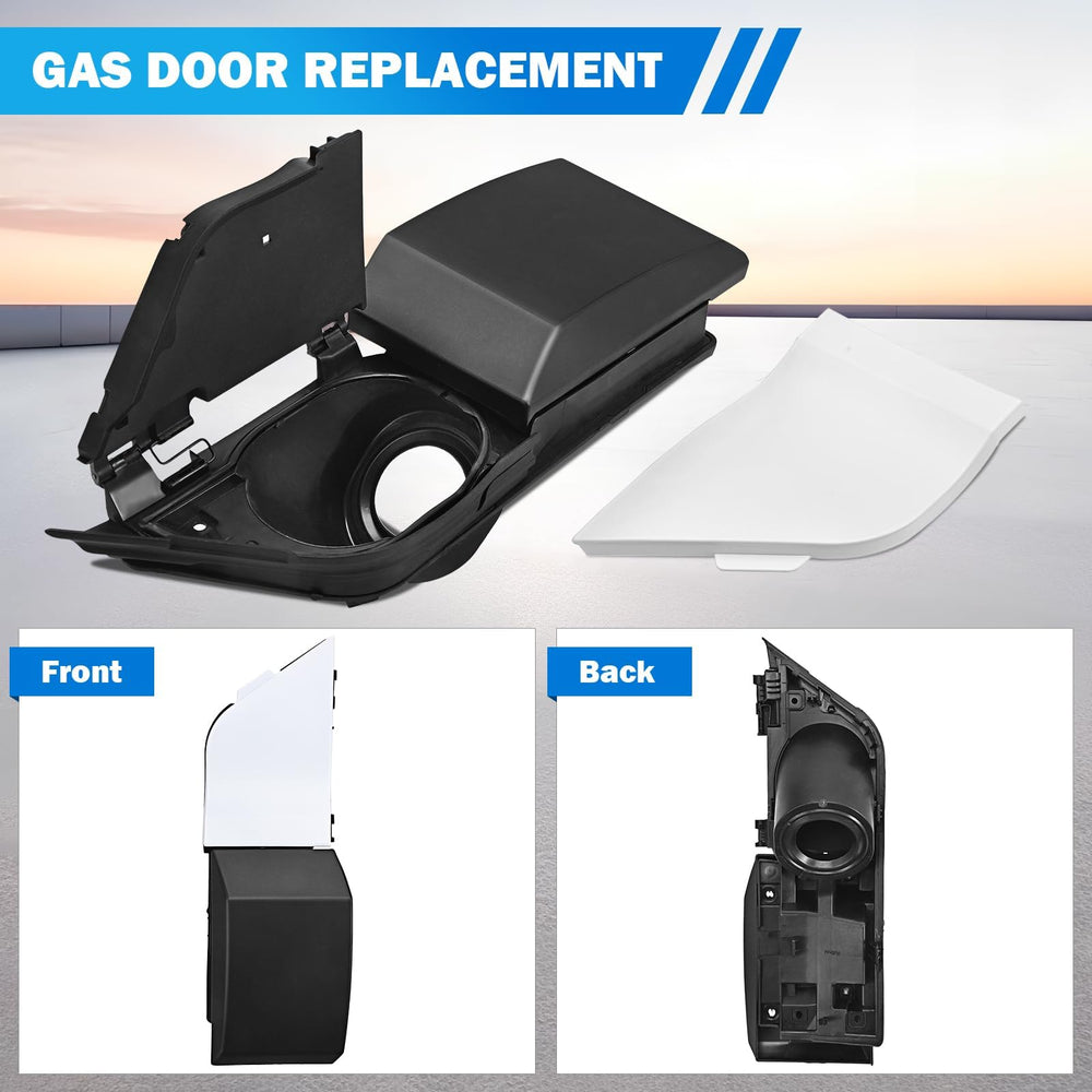 Tutor Auto fuel door held in hand to show size and straightforward replacement