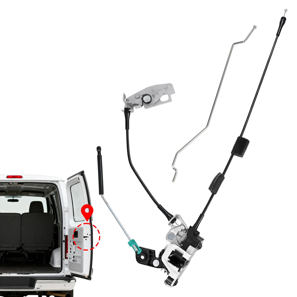 Tutor Auto front view of rear door latch assembly showing robust fit and benefit