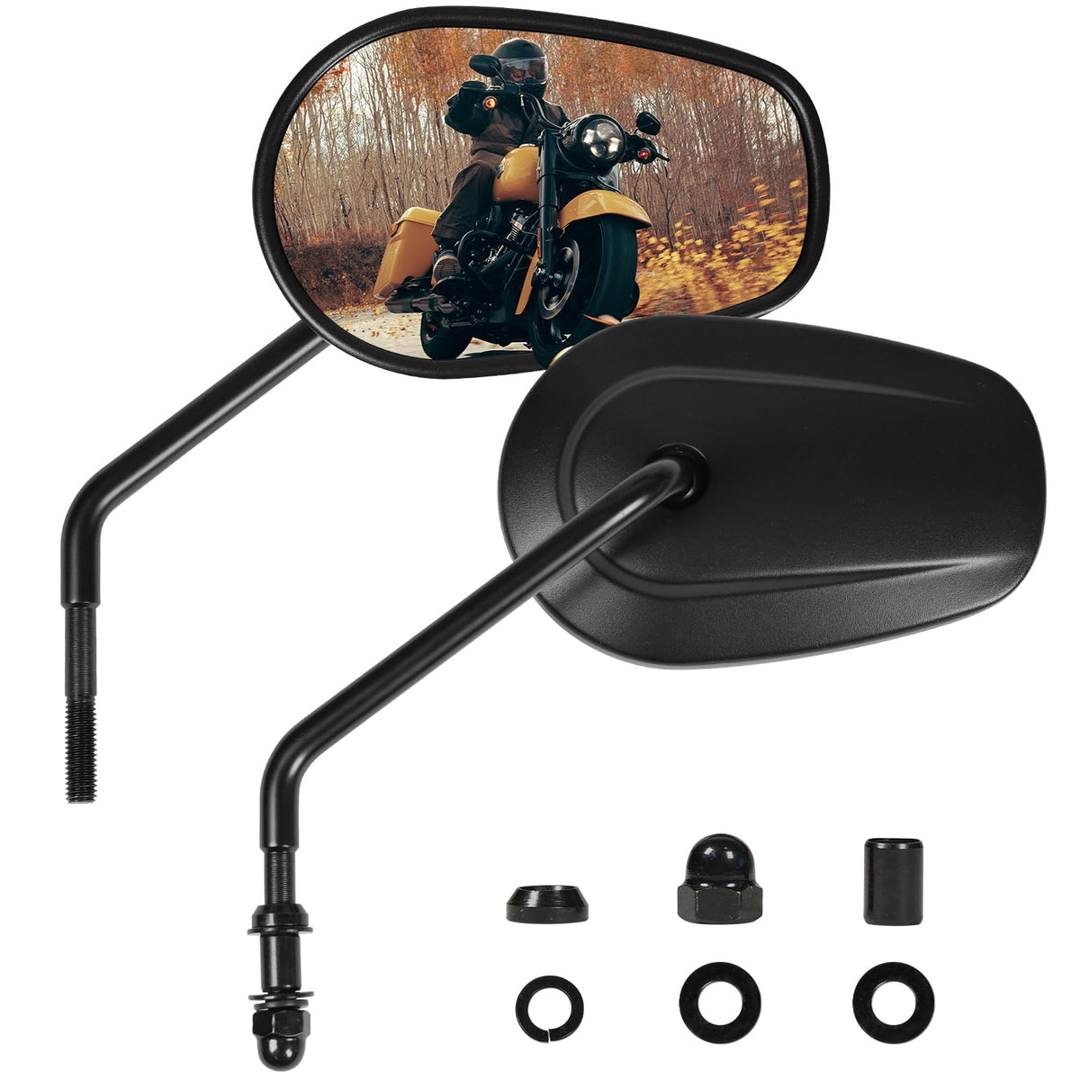 Tvitano front view of black handlebar mirrors showing sleek finish and improved visibility