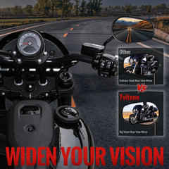 Tvitano mirrors installed on Harley handlebars demonstrating easy plug-and-play fitment