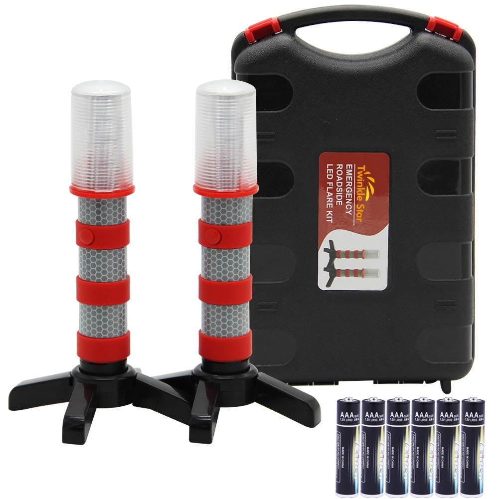Twinkle Star front packaging showing two LED flares and case, quick identification benefit