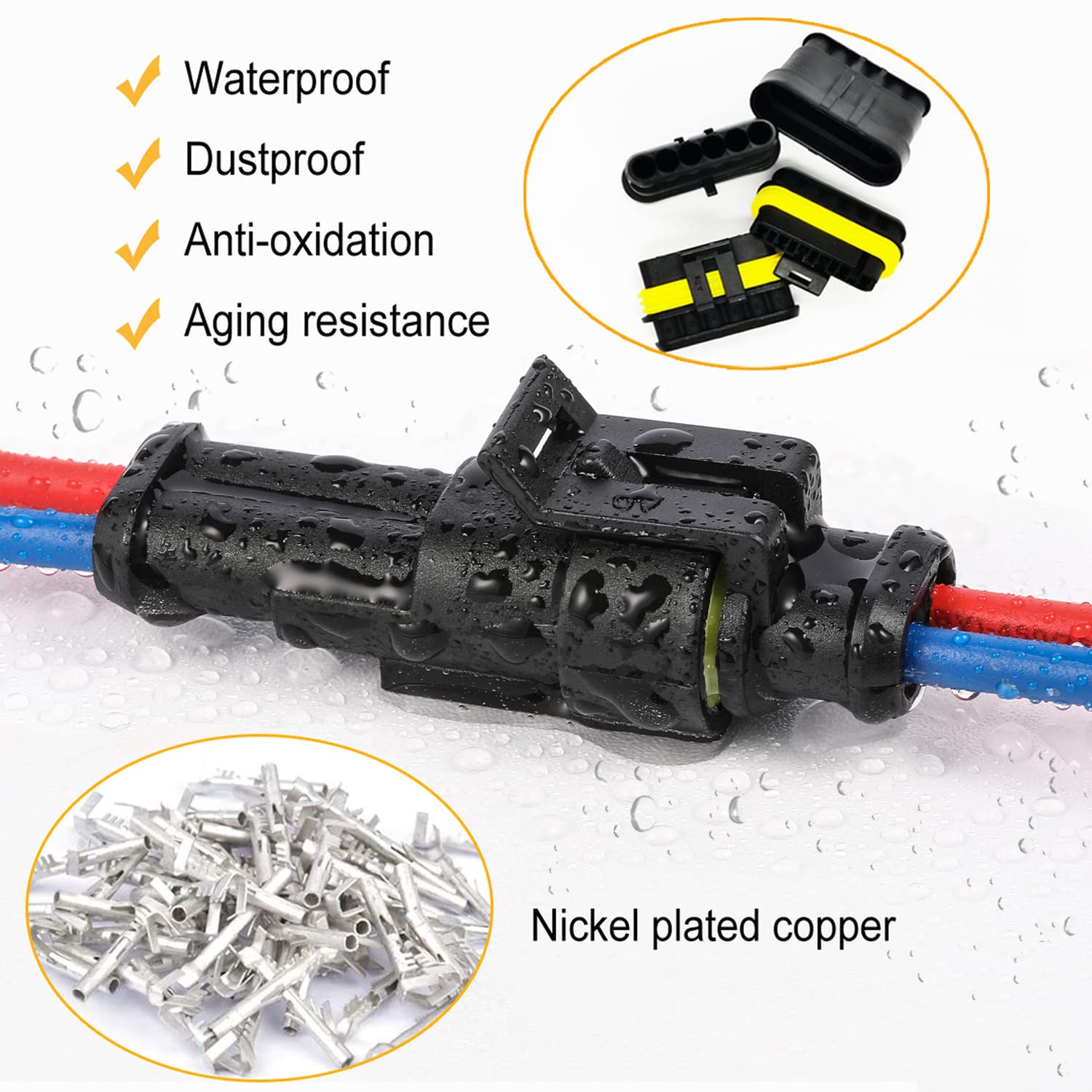 Twippo assembled 2-pin connector in hand, highlighting compact secure mating benefit