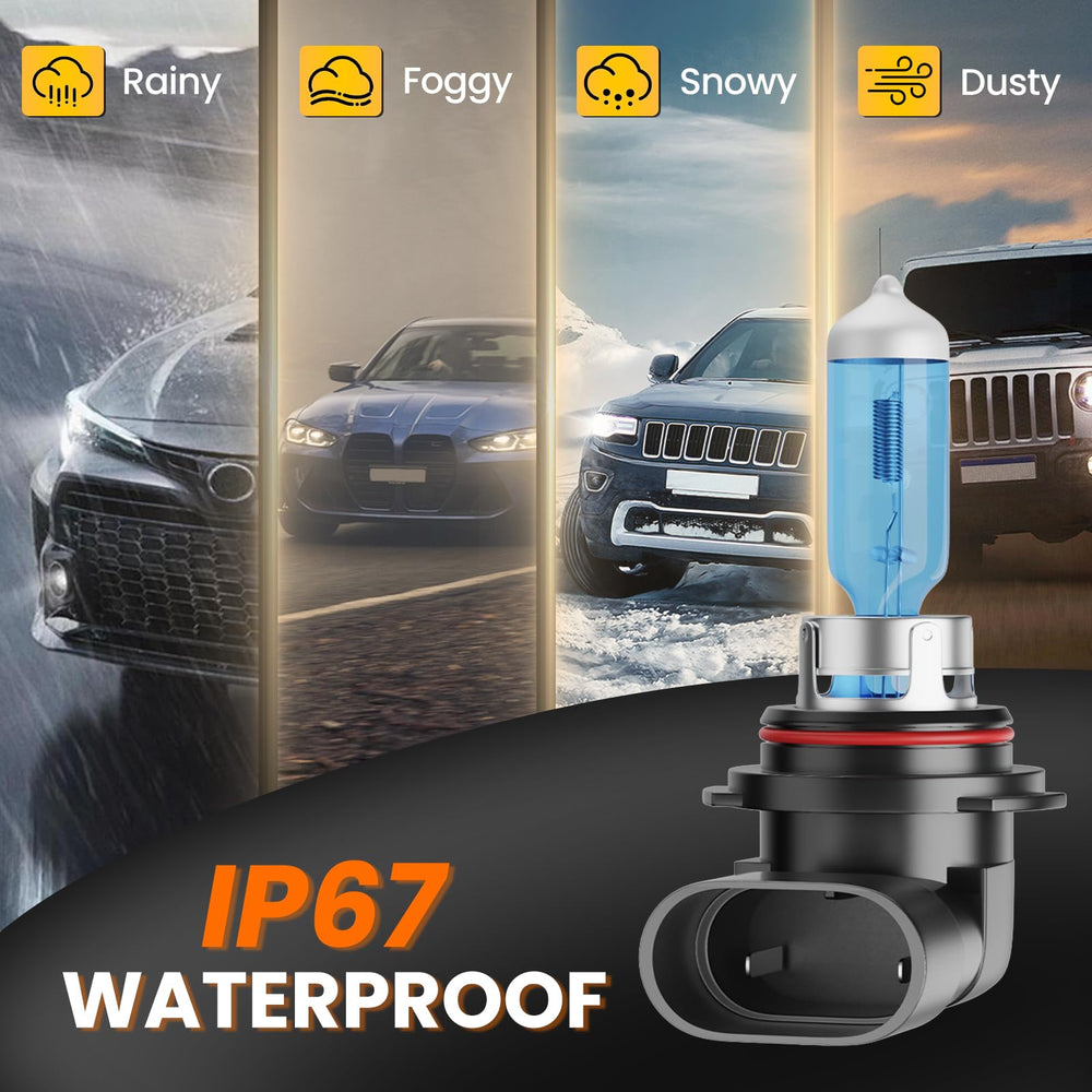 TXBILMOO bulb with water droplets, highlights IP67 seal and weather-resistant performance