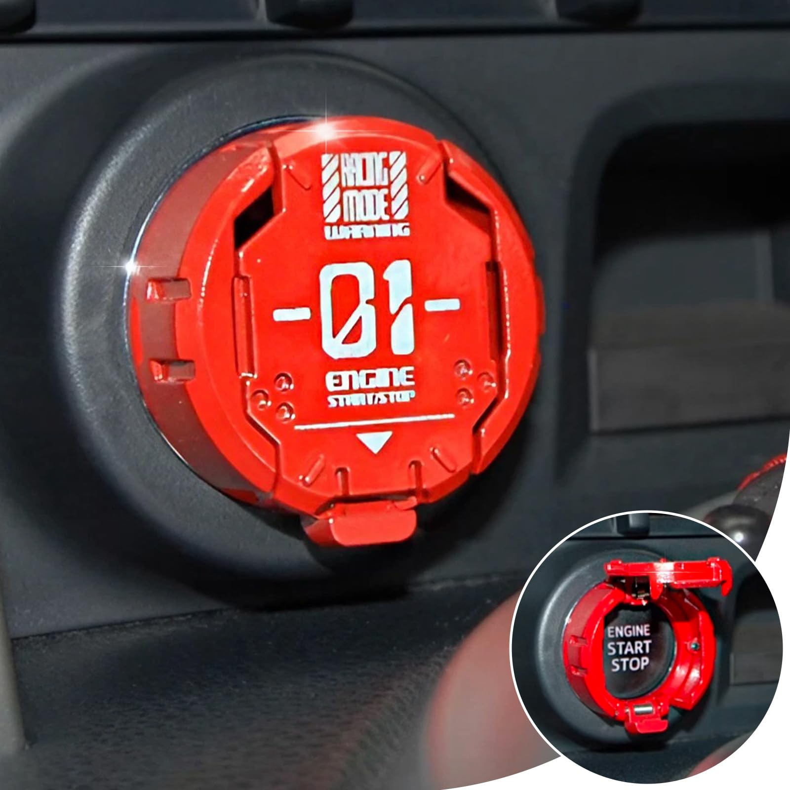 Tybasthe front view red start button cover adds stylish protection