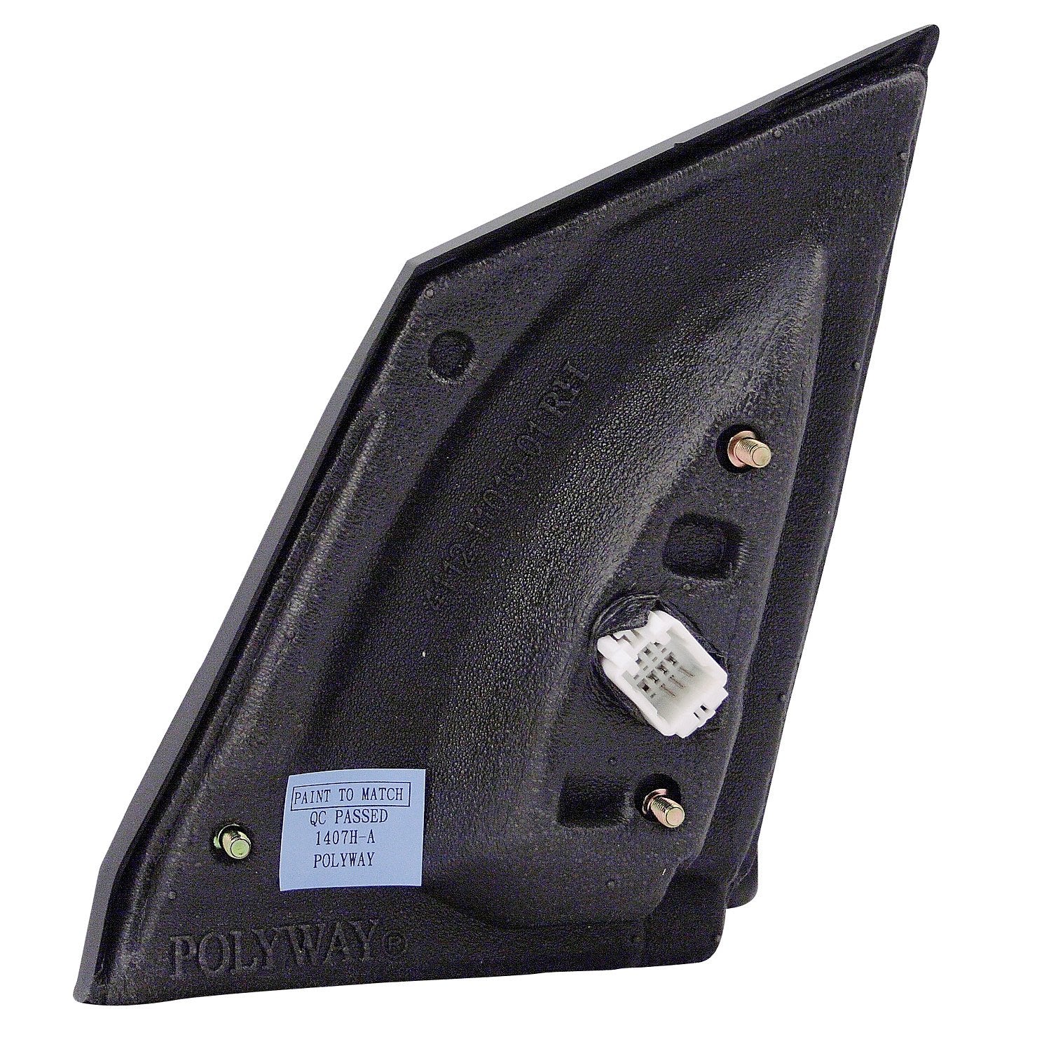 TYC mirror close-up of bracket and plug showing OE-style connector benefit