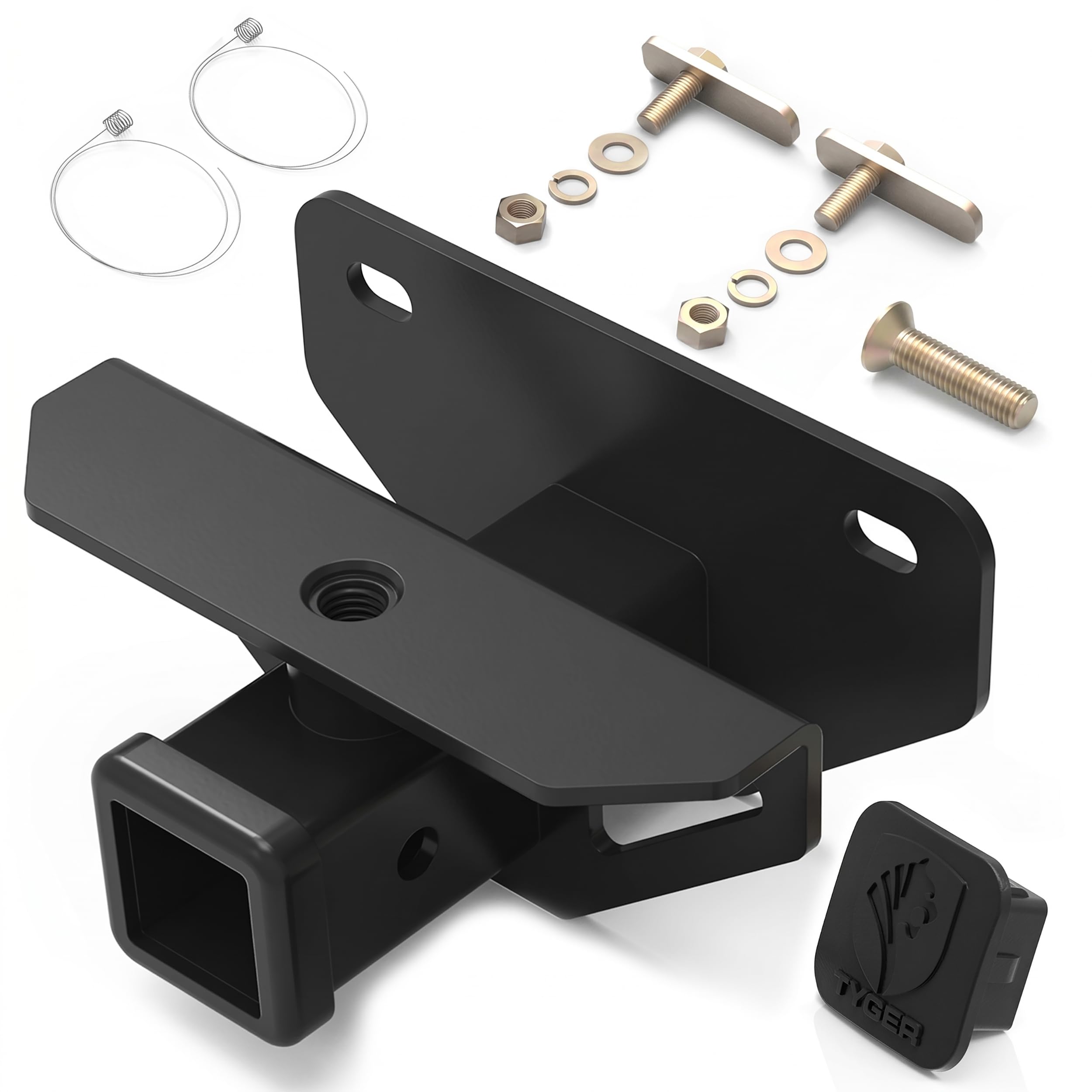 Tyger Auto front view of black 2-inch hitch installed showing clean fit