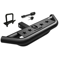 Tyger Auto front view of hitch armor showing step and protection benefit