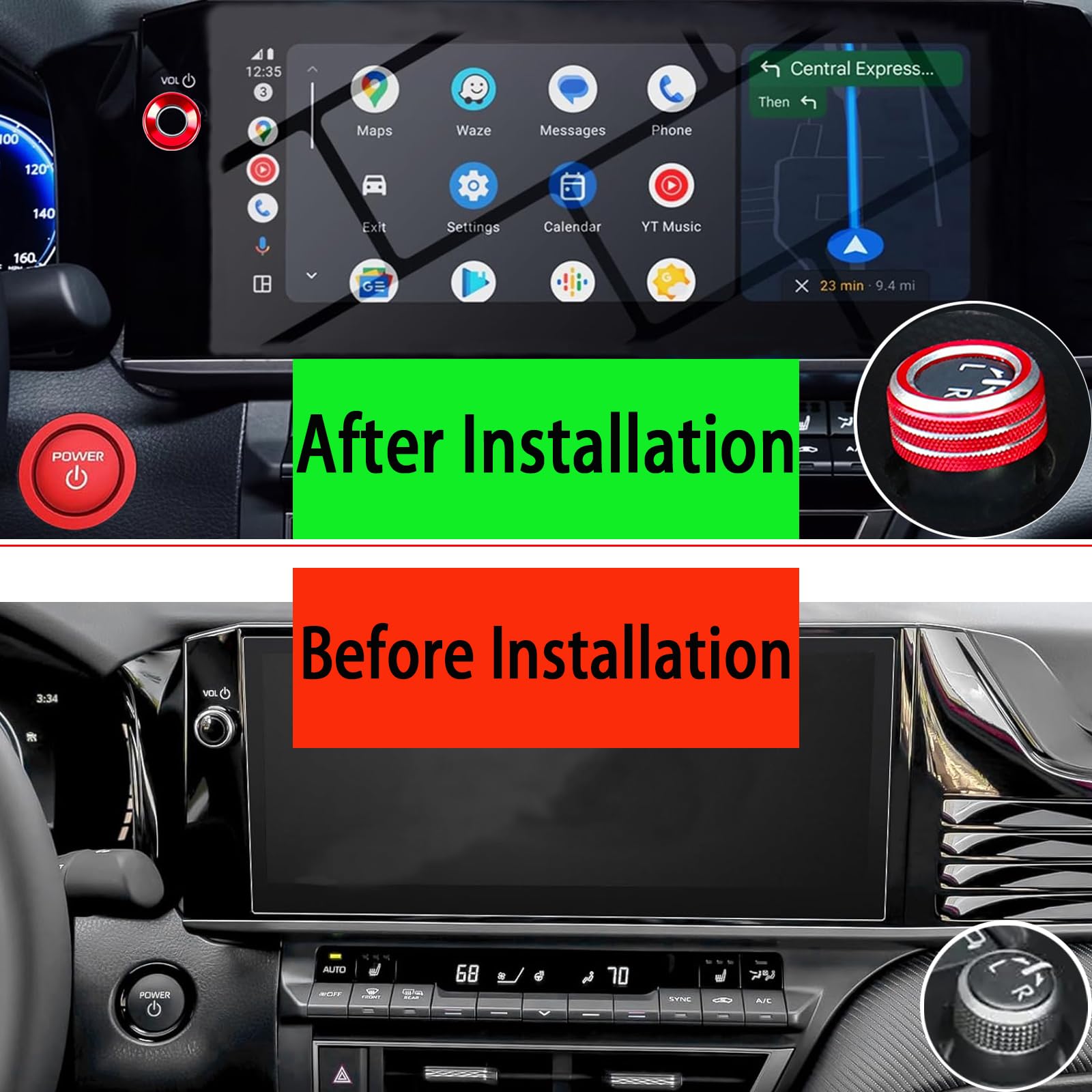 Tyifxom installed in Camry interior lifestyle view showing stylish red accent