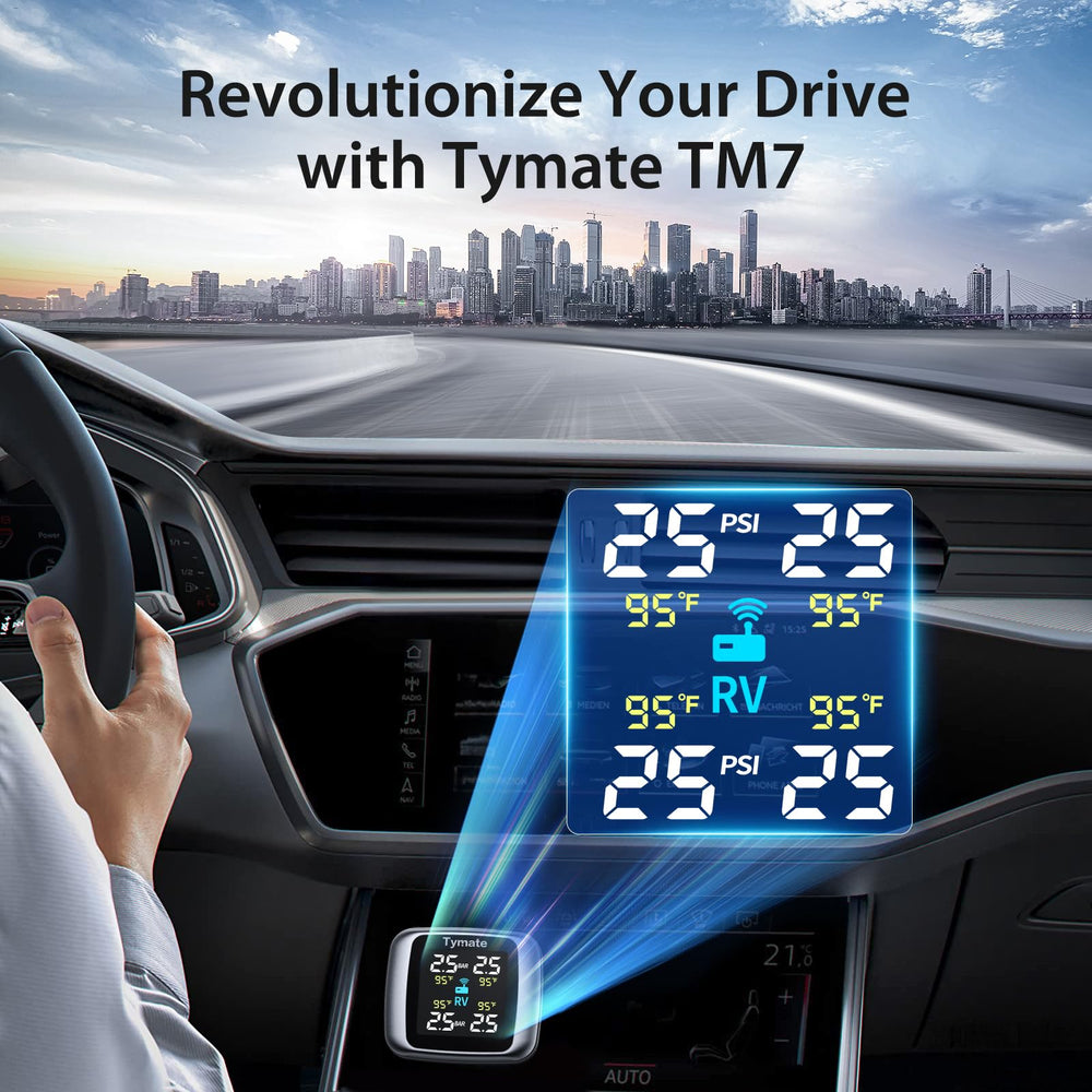 Tymate sensor close-up on metal valve stem showing secure fit and durability