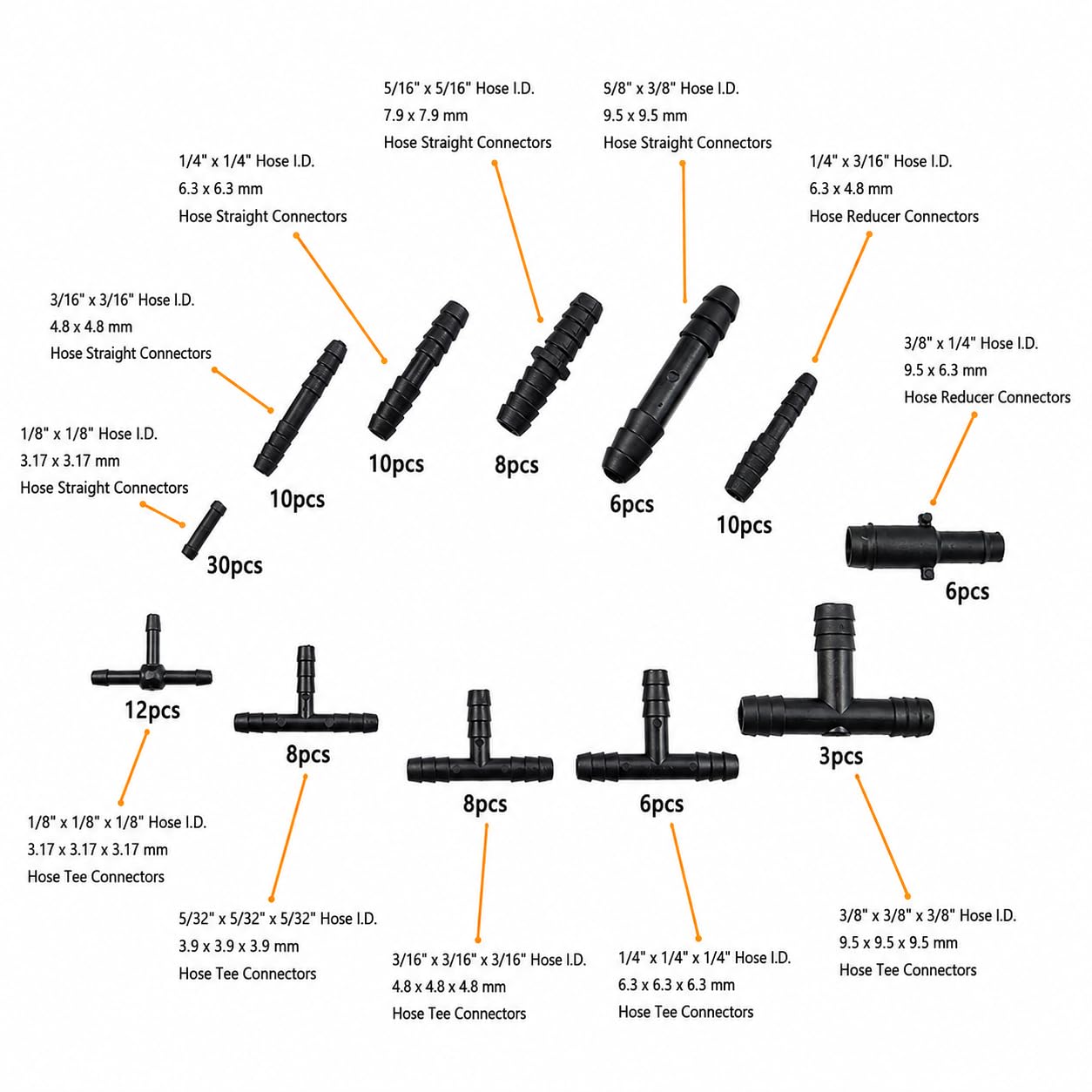 Ucreative assorted connectors top view displaying variety and quick fitting