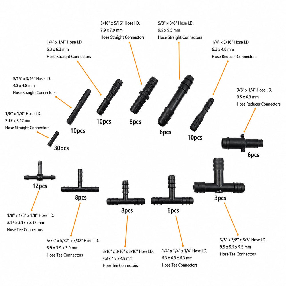 Ucreative assorted connectors top view displaying variety and quick fitting