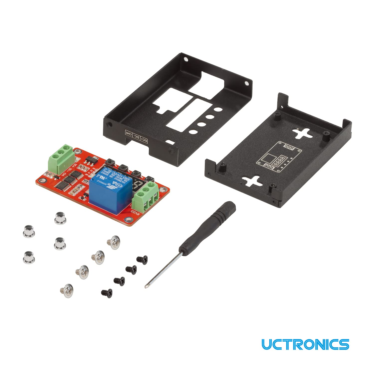 UCTRONICS size comparison with coin showing compact footprint benefit