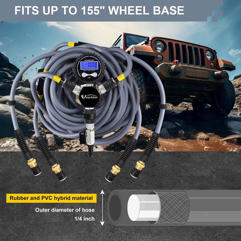 Uharbour next to tape measure showing reach for up to 155 inch wheelbase