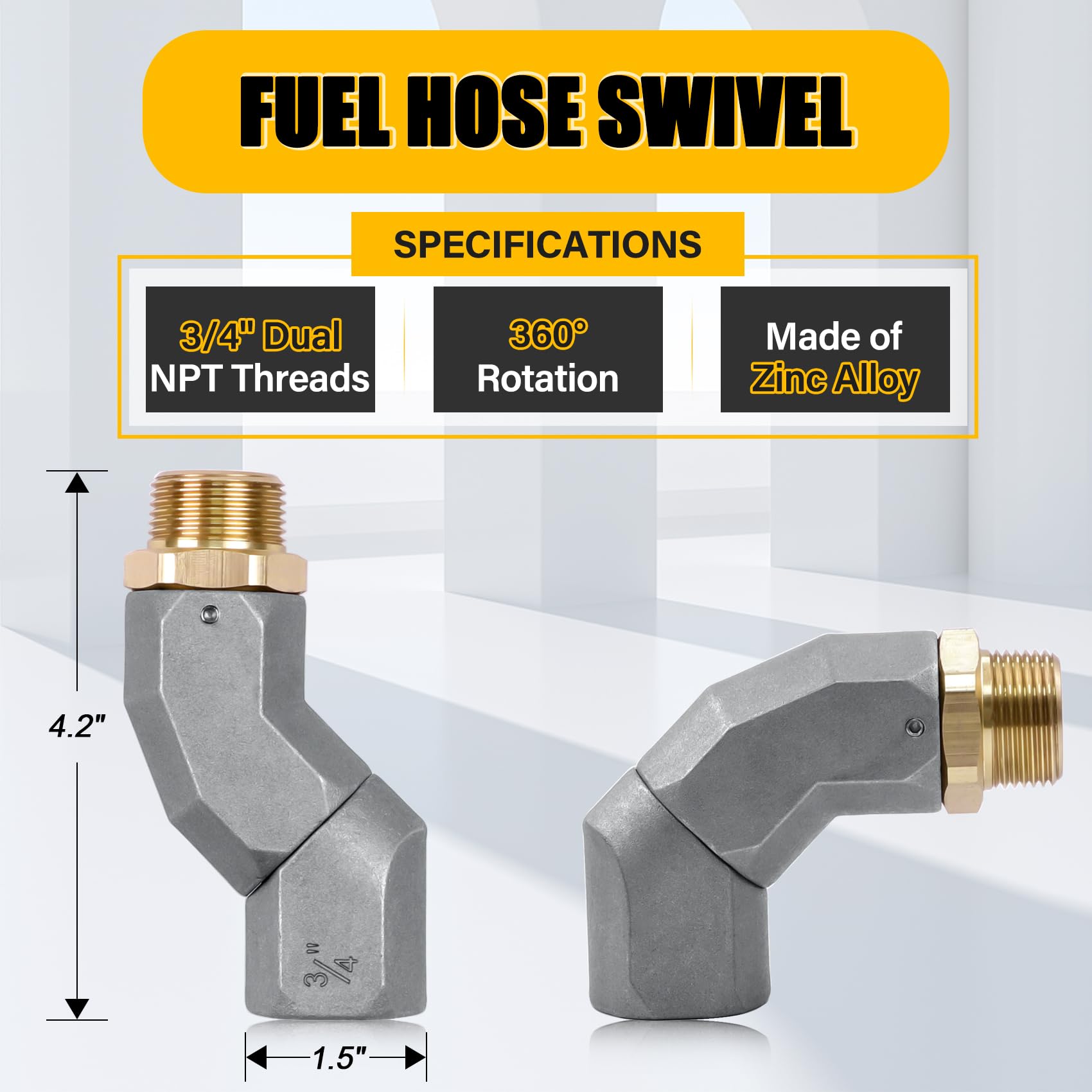UHEGDRR side profile of fuel swivel highlighting solid zinc-alloy construction benefit