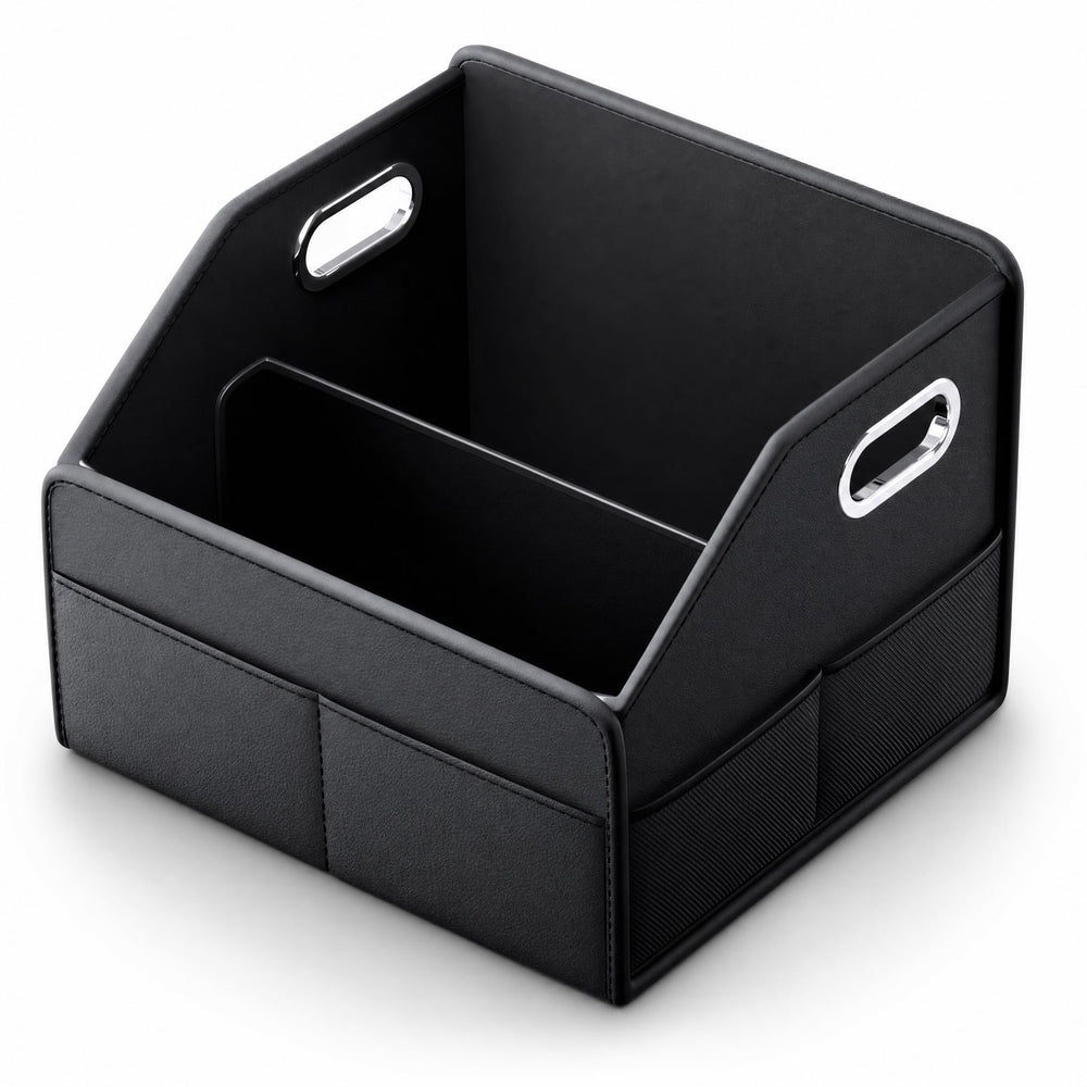 ULPOCMU front view of caddy showing neat storage and clean PU leather finish