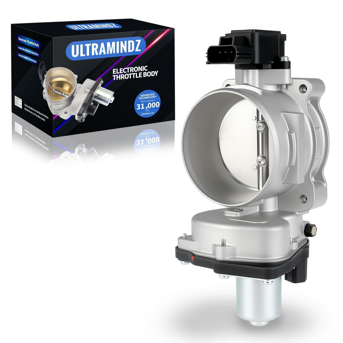 ultramindz throttle body front view showing mounting points and fitment benefit