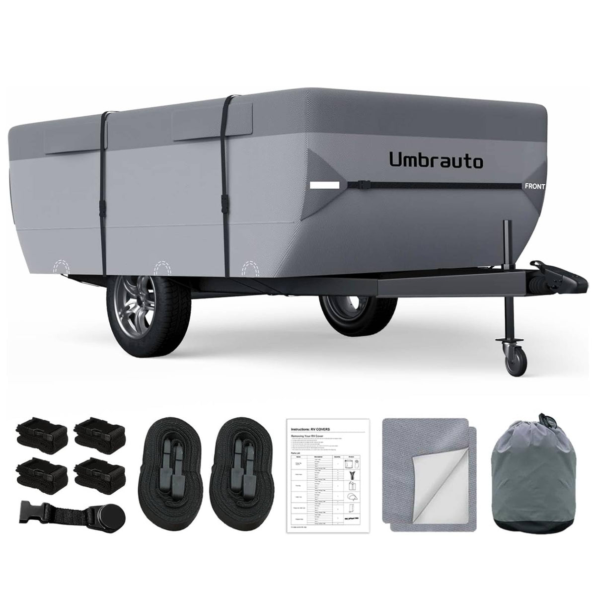 Umbrauto front view cover on trailer showing full weather protection
