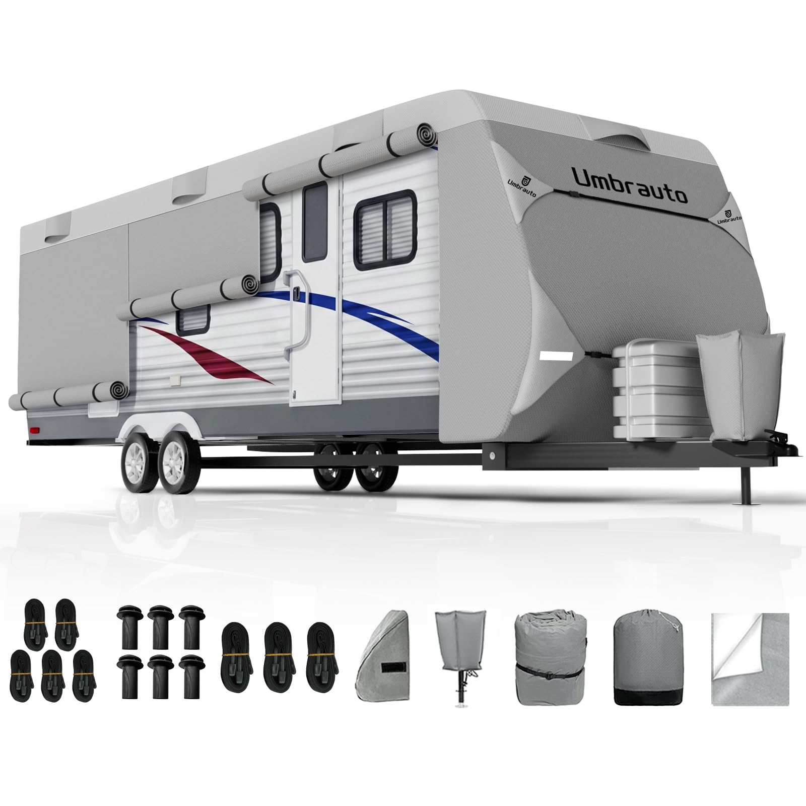 Umbrauto front view on trailer showing full coverage and weather protection