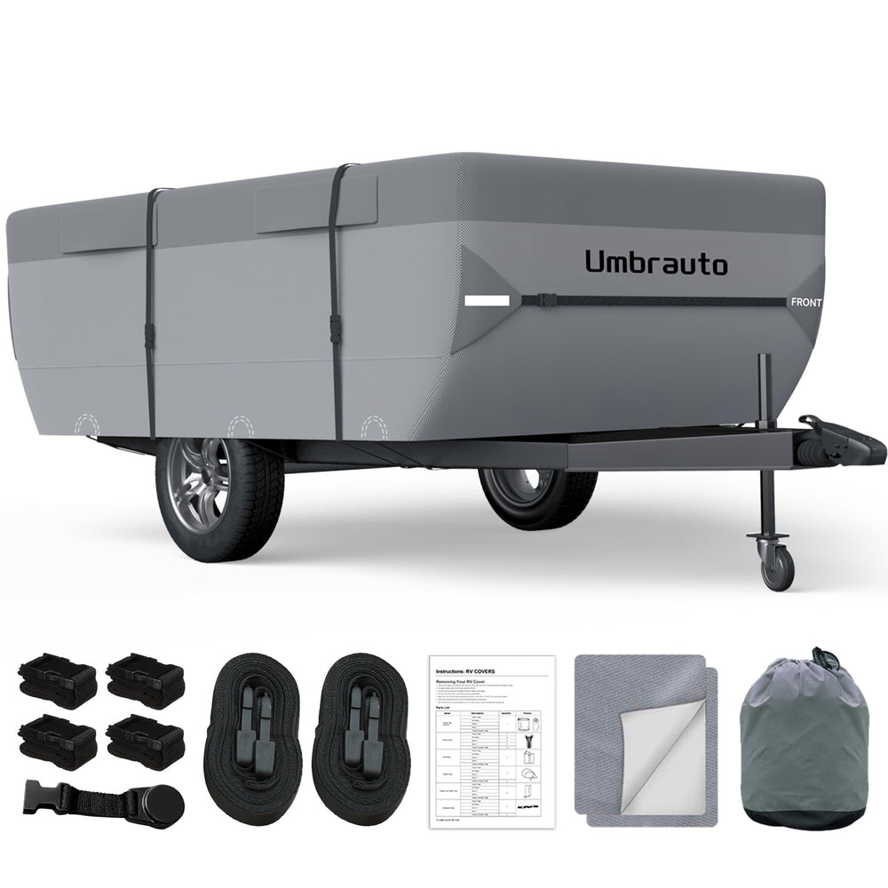 Umbrauto front view on trailer showing full-weather protection benefit
