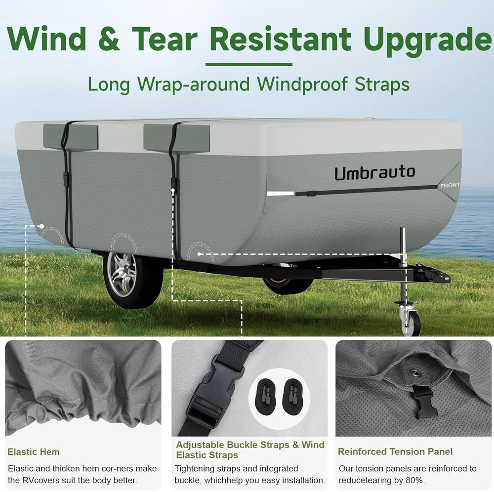 Umbrauto size comparison with person to illustrate fit for 10–12 ft trailers