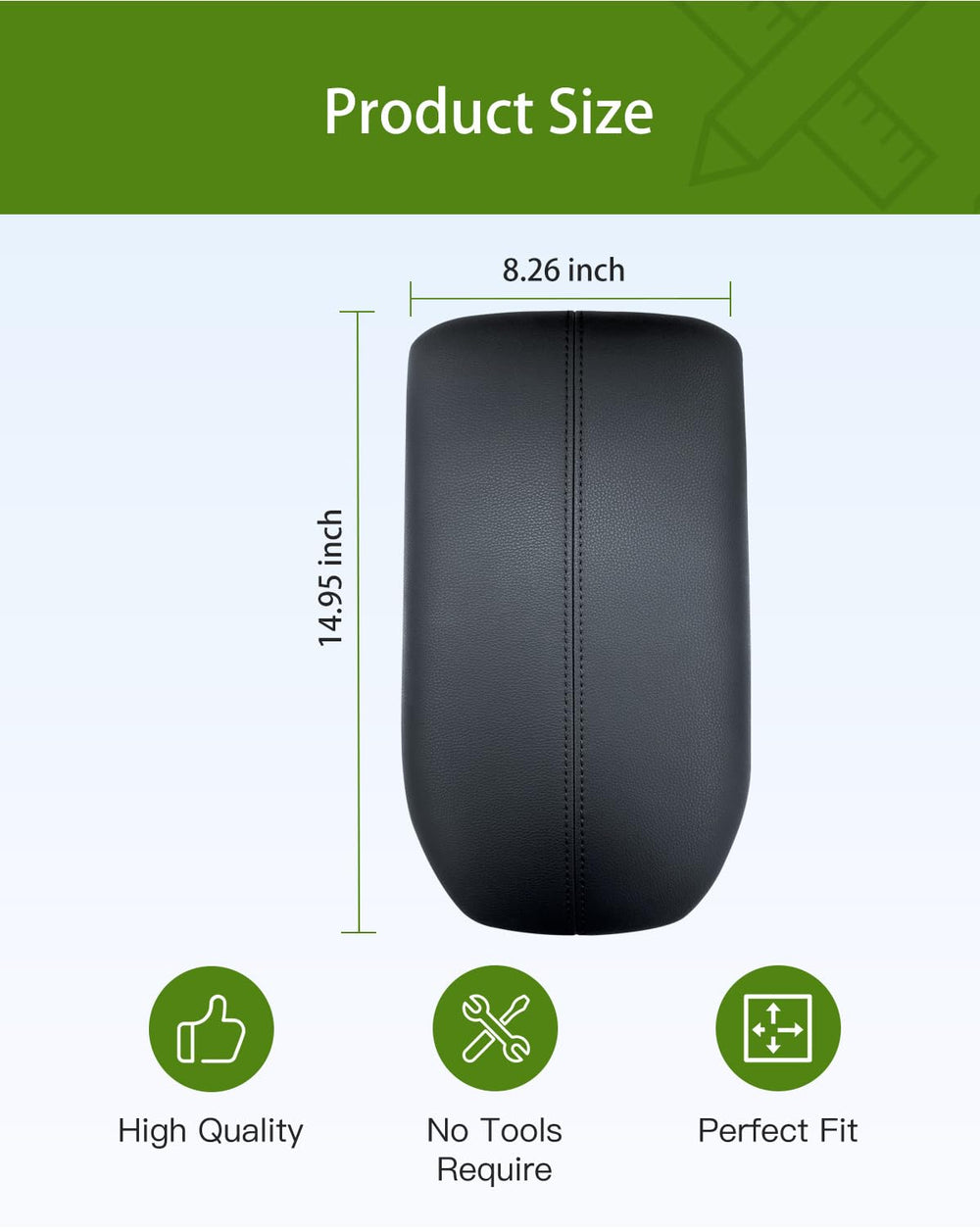 UMISHI armrest with ruler showing exact replacement dimensions