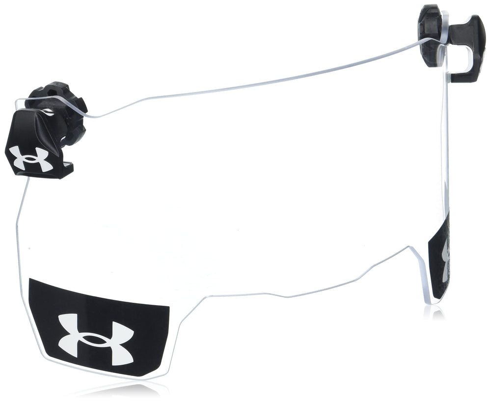 Under Armour visor clip front view showing quick-release tab and branded case benefit clear storage