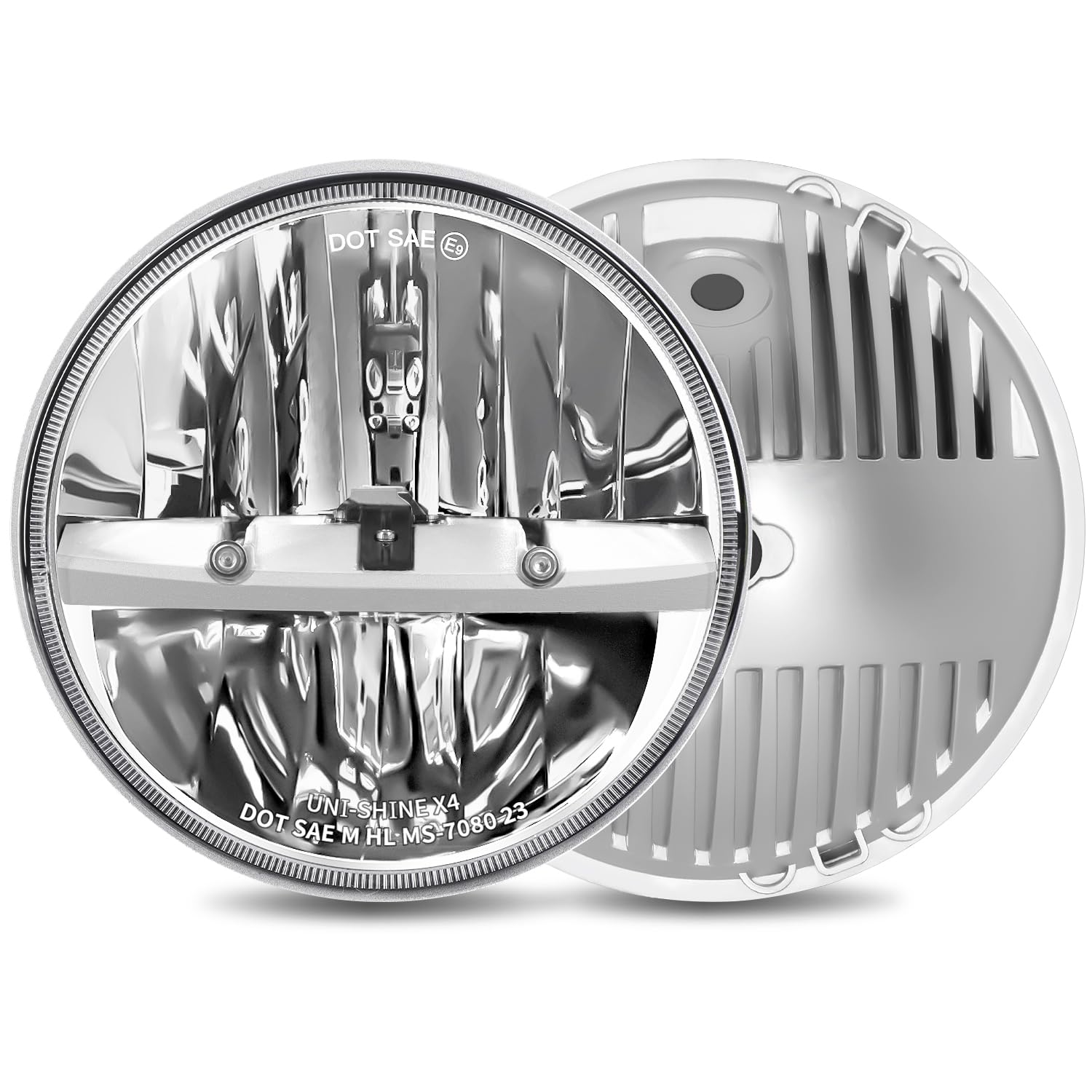 UNI-SHINE front face view showing crisp chrome reflector and DOT lens for safer driving