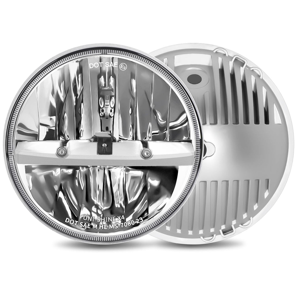 UNI-SHINE front face view showing crisp chrome reflector and DOT lens for safer driving
