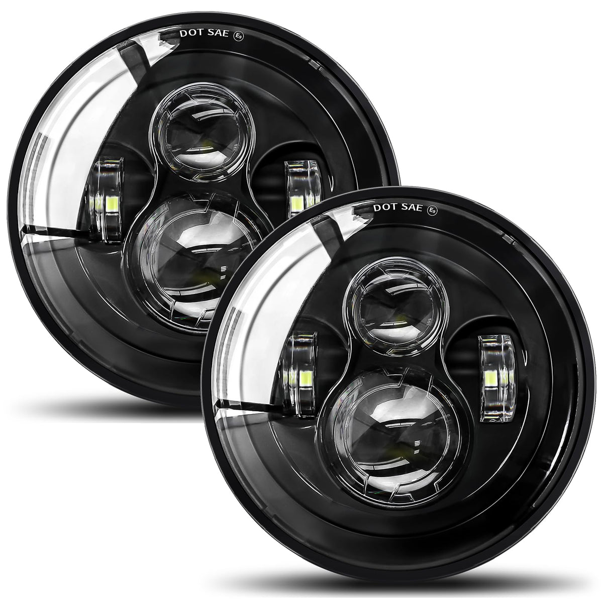UNI-SHINE front view of paired 7-inch headlights showing crisp lenses and improved visibility
