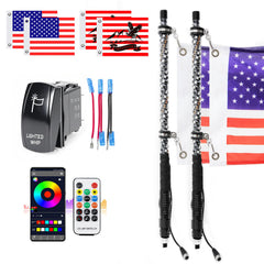 UNI-SHINE front view of two 2ft whip lights showing bright RGB colors and durable build