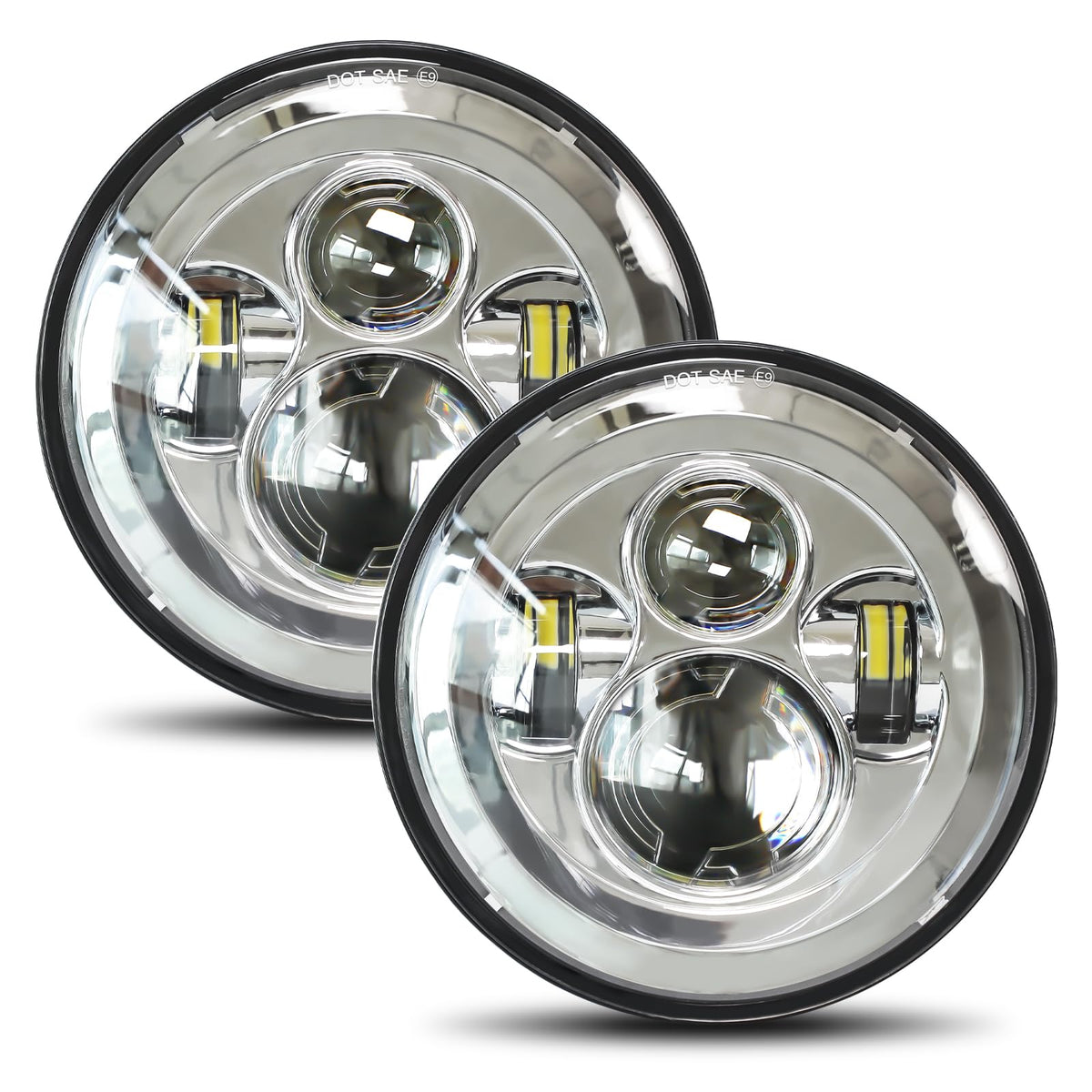 UNI-SHINE front view chrome 7 inch headlight showing clean projector, bright upgrade