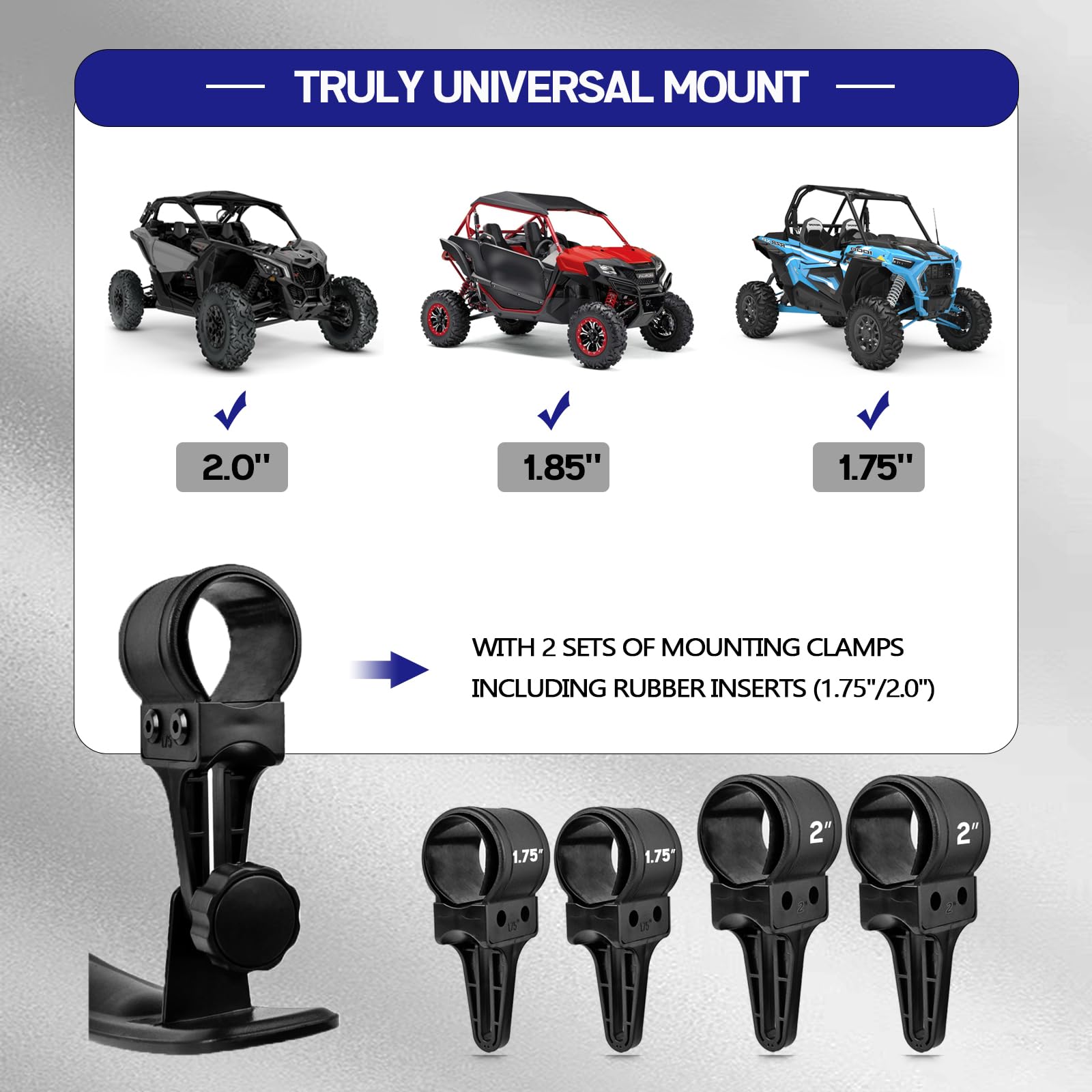 UNIGT clamp with rubber insert close-up protecting roll bar finish and secure fit