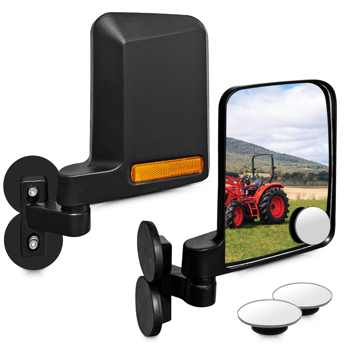 UNIGT front view of mirror kit showing compact robust housing and wide view benefit