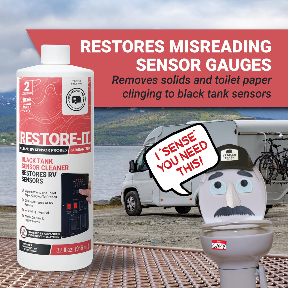 Unique Restore-It label closeup displaying directions and enzyme-bacteria formula benefits