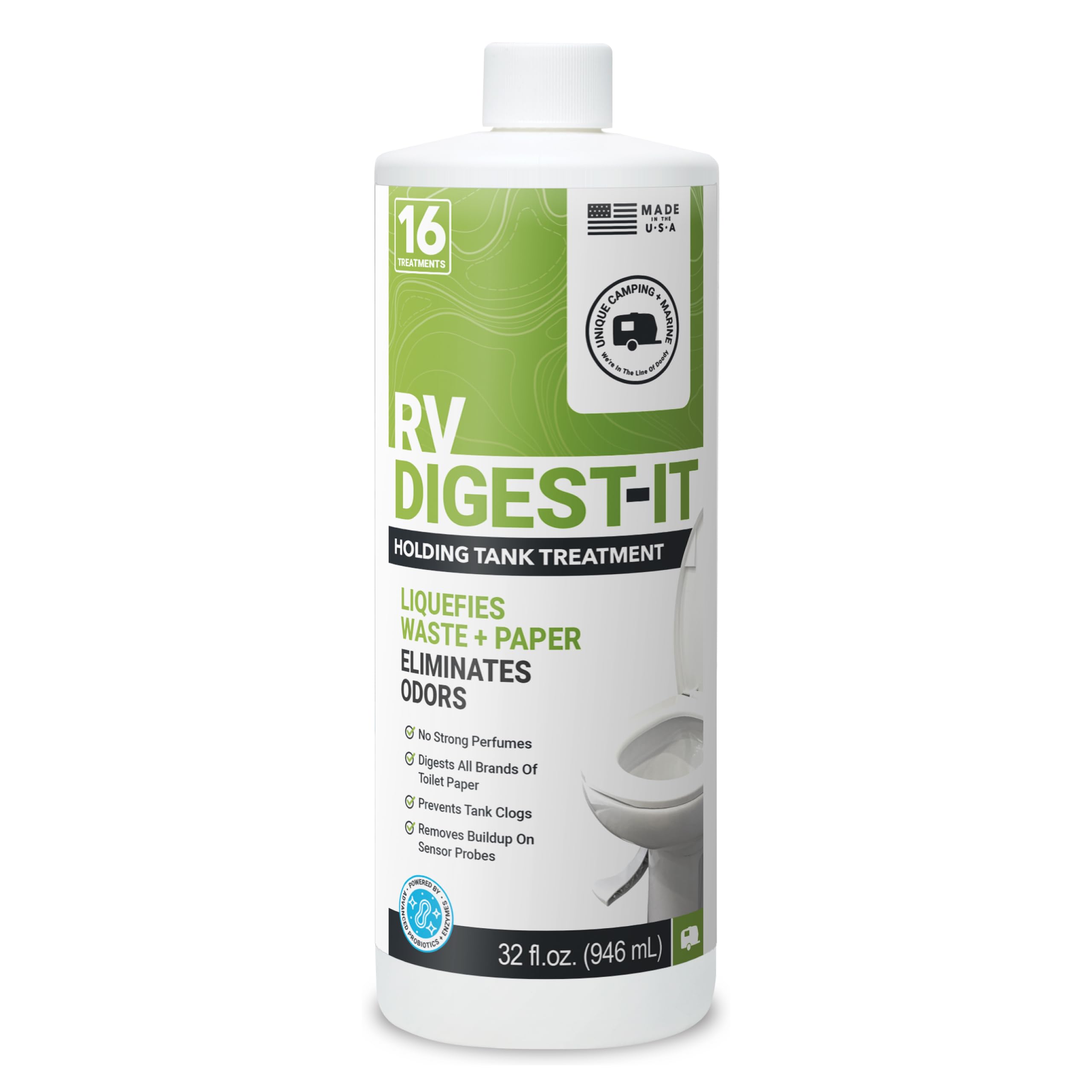 Unique front label showing product name and 32 oz size for easy identification