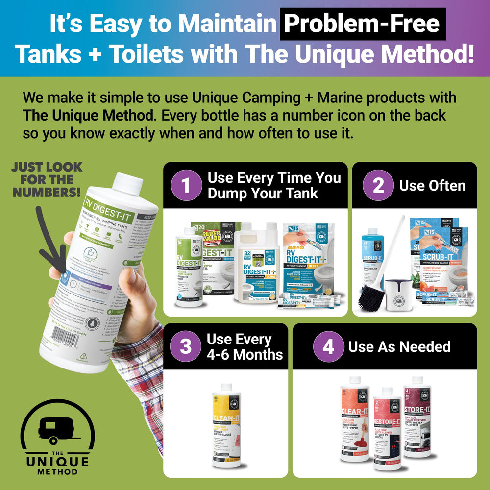Unique outdoors at a campsite communicating odor control and worry-free camping