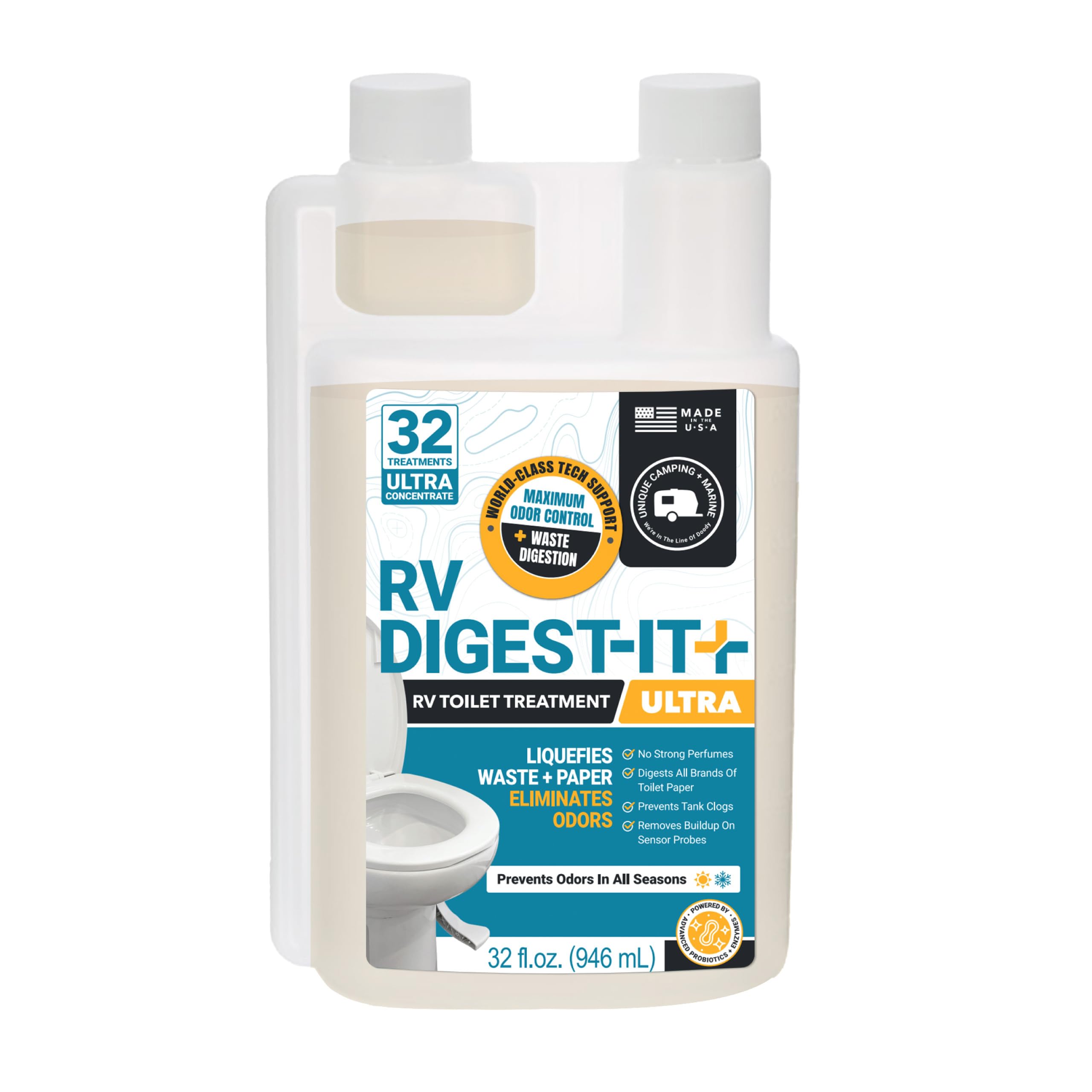 Unique front label showing product name and 32 uses for easy identification and peace of mind